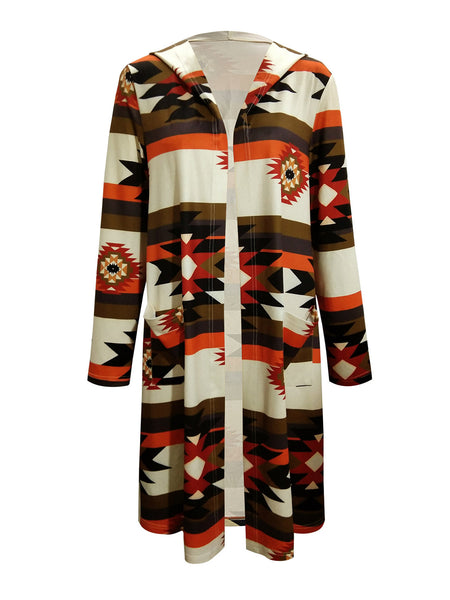 Cárdigan geométrico con capucha y bolsillos