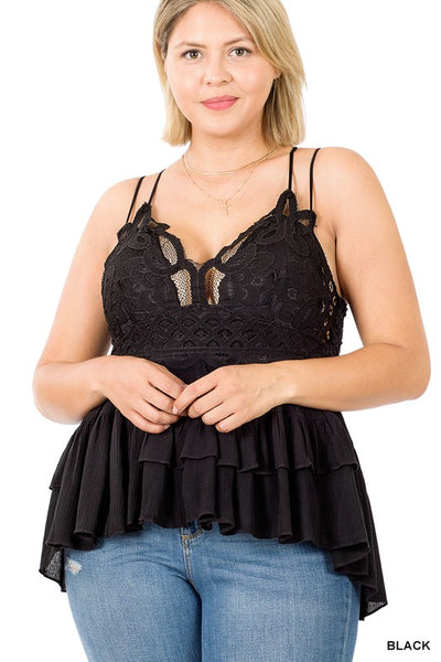 6347 Top peplum de encaje de crochet Lindsay - ¡Reg & Plus!