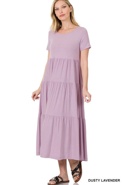 8354 Taylor Short Sleeve Tiered Midi Dress - Reg & Plus!