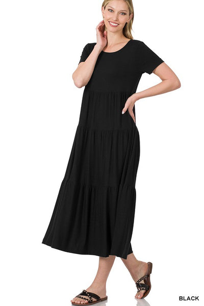 8354 Taylor Short Sleeve Tiered Midi Dress - Reg & Plus!