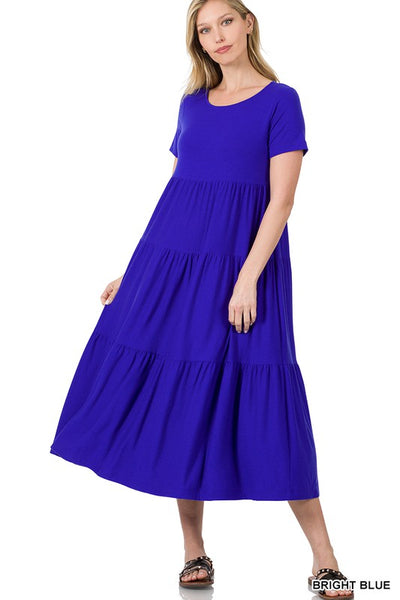 8354 Taylor Short Sleeve Tiered Midi Dress - Reg & Plus!