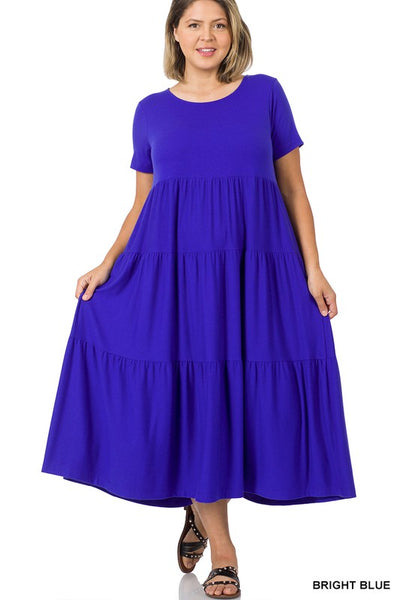 8354 Taylor Short Sleeve Tiered Midi Dress - Reg & Plus!
