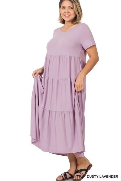 8354 Taylor Short Sleeve Tiered Midi Dress - Reg & Plus!