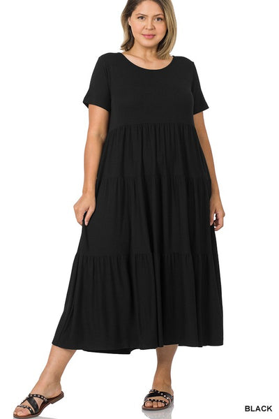 8354 Taylor Short Sleeve Tiered Midi Dress - Reg & Plus!