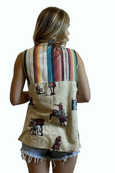 Raleigh Western Rodeo Top w/ Turquoise Pearl Snaps