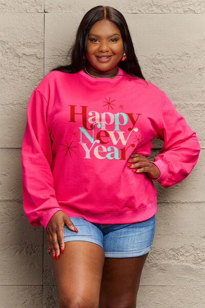 Simply Love Full Size HAPPY NEW YEAR Round Neck Sweatshirt - ONLINE EXCLUSIVE!