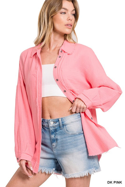 Janie Double Cotton Gauze Raw Edge Top