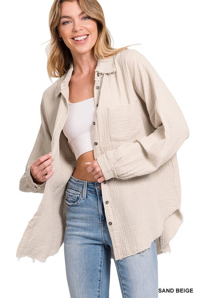 Janie Double Cotton Gauze Raw Edge Top