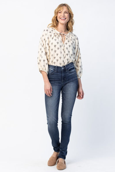 Emma Mid-Rise Long Inseam (34") Pin Tack Skinny Judy Blue Jeans