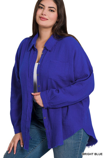 Janie Double Cotton Gauze Raw Edge Top