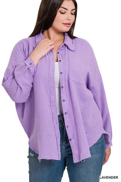 Janie Double Cotton Gauze Raw Edge Top