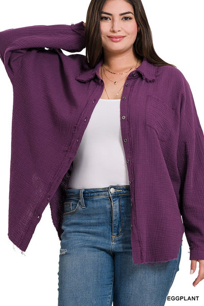 Janie Double Cotton Gauze Raw Edge Top