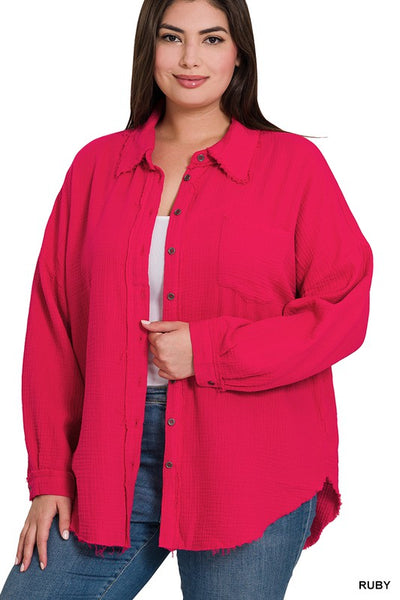 Janie Double Cotton Gauze Raw Edge Top