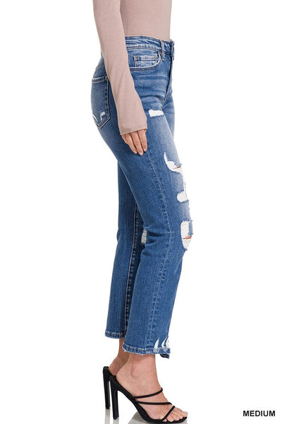 Kayden Distressed Raw Hem Straight Cropped Capri Jeans by Zenana