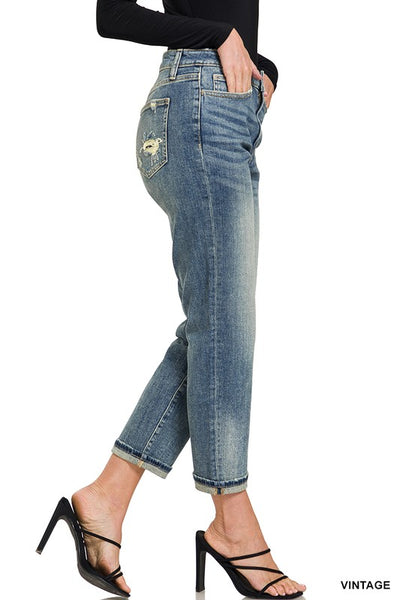 Libby Hi-Rise Boyfriend Jeans w/ Cuff by Zenana Jeans