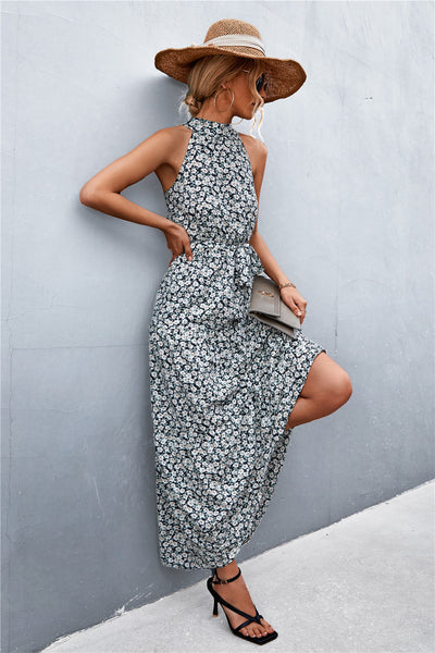 Printed Sleeveless Tie Waist Maxi Dress - ONLINE EXCLUSIVE!