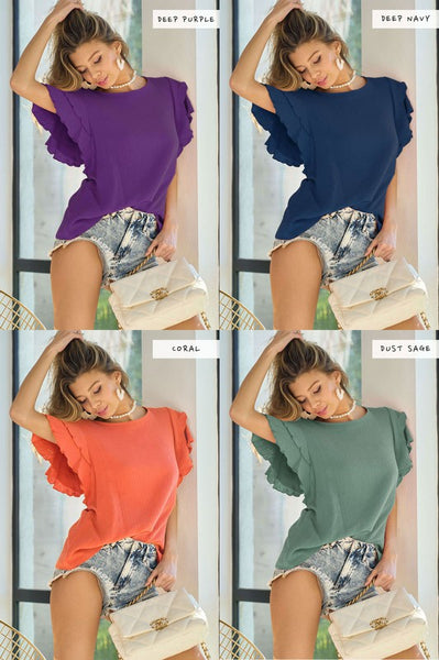 Top de gasa de algodón con mangas con volantes Ellen