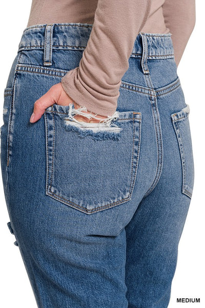 Vaqueros capri recortados rectos desgastados Michaela de Zenana