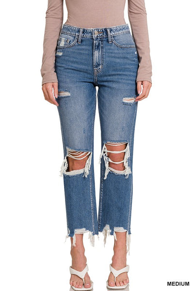 Michaela Distressed Straight Cropped Capri Jeans by Zenana – True Betty  Boutique