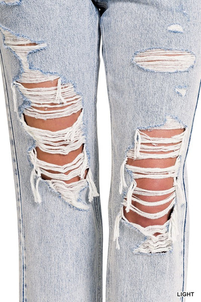 Molly No Stretch Distressed Straight Cropped Capri Jeans by Zenana