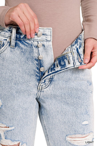 Molly No Stretch Distressed Straight Cropped Capri Jeans by Zenana