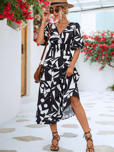 Bonnie Printed Surplice Balloon Sleeve Dress - ONLINE EXCLUSIVE!