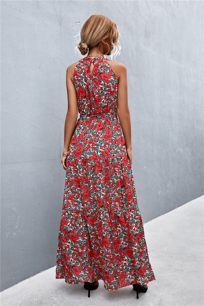 Printed Sleeveless Tie Waist Maxi Dress - ONLINE EXCLUSIVE!