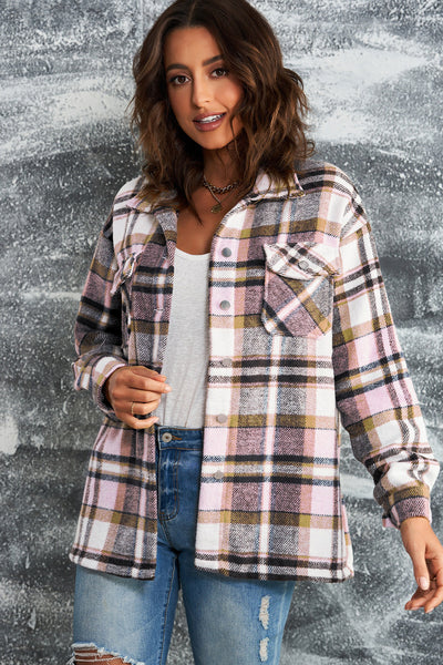 Plaid Button Front Shirt Jacket with Breast Pockets - ONLINE EXCLUSIVE!