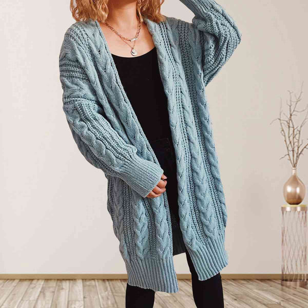 Queenie Cable-Knit Open Front Dropped Shoulder Cardigan - TIK TOK VIRAL!