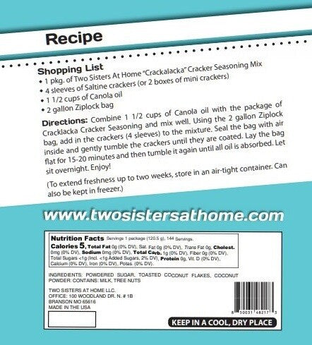 Two Sisters at Home Crackalacka Toasted Coconut Cracker Seasoning