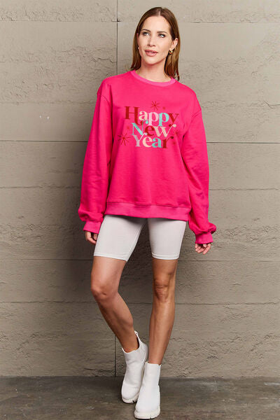 Simply Love Full Size HAPPY NEW YEAR Round Neck Sweatshirt - ONLINE EXCLUSIVE!