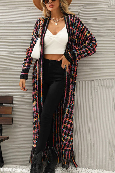 Multicolored Open Front Fringe Hem Cardigan - ONLINE EXCLUSIVE!