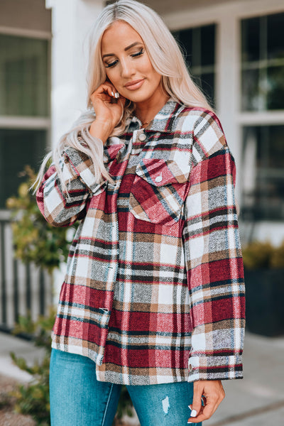 Plaid Button Front Shirt Jacket with Breast Pockets - ONLINE EXCLUSIVE!