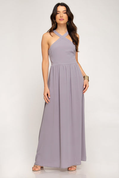 1341 Jules Halter Neck Woven Maxi Dress