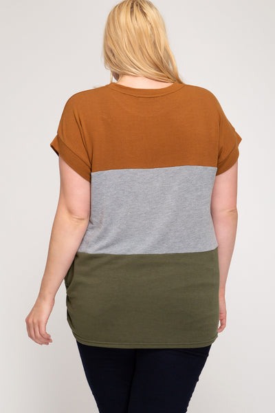 2232 Karen Dolman sleeve Color-Blocked Twist Top