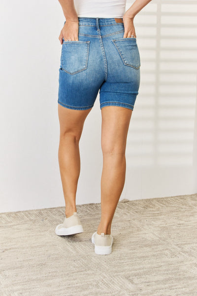 Bermudas con doble botón y control de abdomen Jackie Judy Shorts azules - ¡EXCLUSIVO EN LÍNEA!