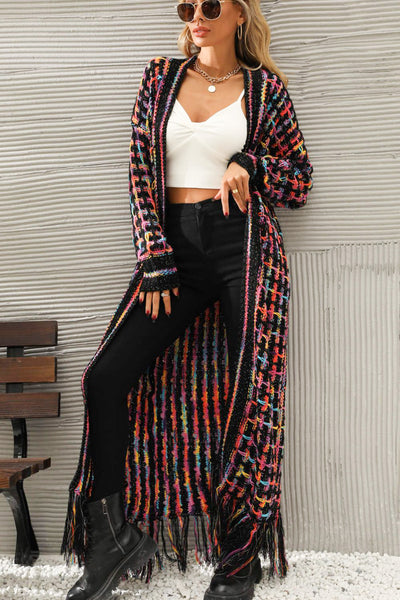 Multicolored Open Front Fringe Hem Cardigan - ONLINE EXCLUSIVE!
