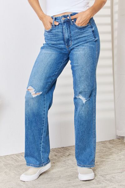 Gretchen Hi Rise Distressed Straight-Leg Judy Blue Jeans - ONLINE EXCLUSIVE!