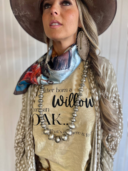 46783 Heather "You're Either Born a Willow or Oak" Distressed High Low Top by A Rare Bird