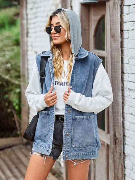 Armonda Button Up Sleeveless Denim Jacket with Pockets - TRENDING!
