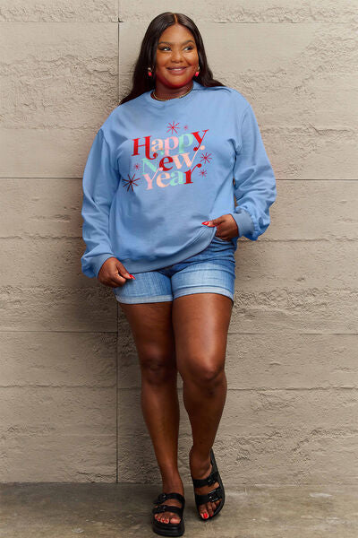 Simply Love Full Size HAPPY NEW YEAR Round Neck Sweatshirt - ONLINE EXCLUSIVE!