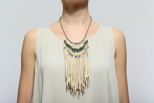 202 Faux Leather Fringe Necklace
