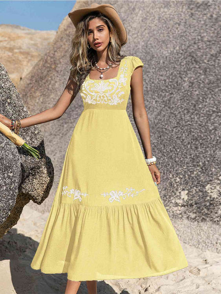 Lucia Embroidered Square Neck Ruffle Hem Dress - ONLINE EXCLUSIVE!