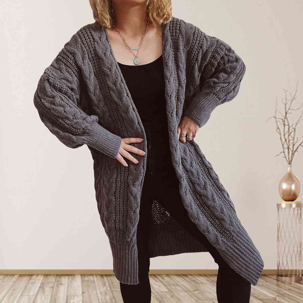 Queenie Cable-Knit Open Front Dropped Shoulder Cardigan - TIK TOK VIRAL!
