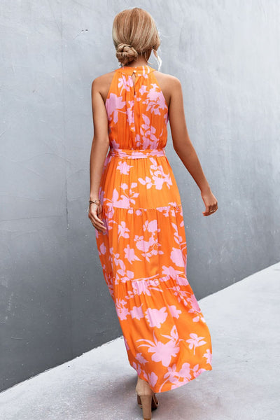 Printed Sleeveless Tie Waist Maxi Dress - ONLINE EXCLUSIVE!