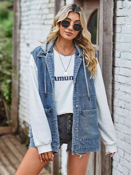 Armonda Button Up Sleeveless Denim Jacket with Pockets - TRENDING!