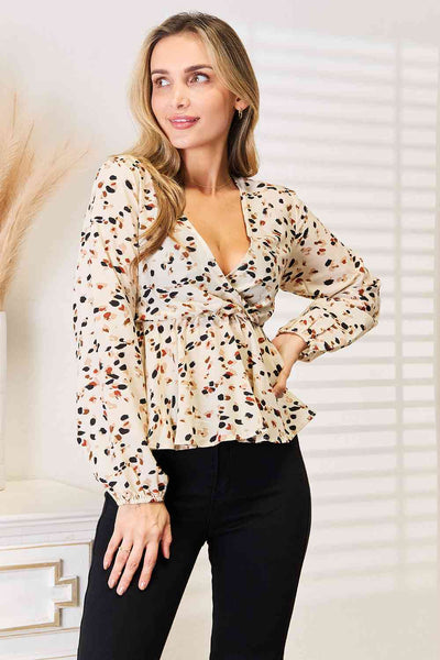 Merinda Printed Tied Plunge Peplum Blouse - ONLINE EXCLUSIVE!