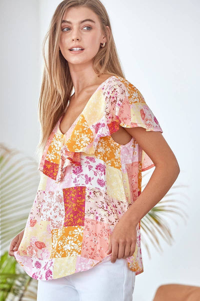 10192 Marilyn Pink Patchwork Blouse - Plus Only!