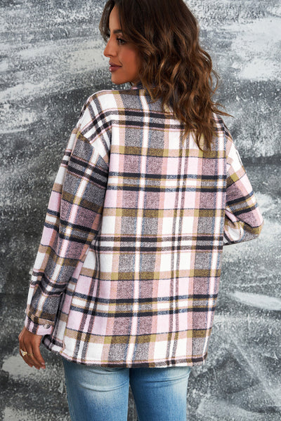 Plaid Button Front Shirt Jacket with Breast Pockets - ONLINE EXCLUSIVE!