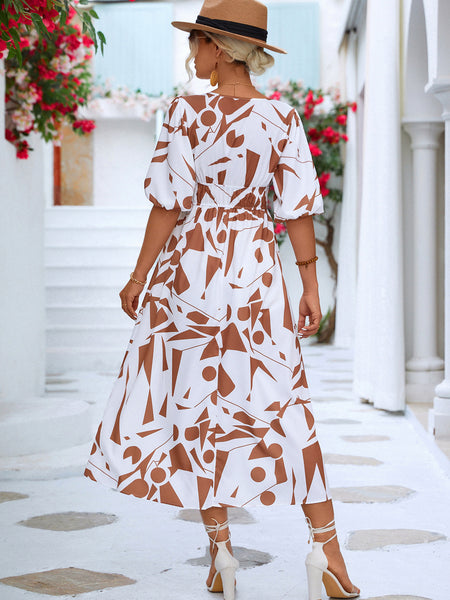 Bonnie Printed Surplice Balloon Sleeve Dress - ONLINE EXCLUSIVE!
